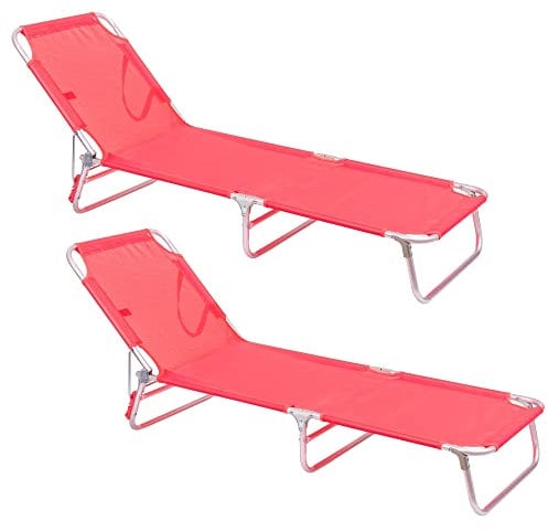 LOLAhome Pack 2 Tumbonas Jardín Exterior | Ligera Plegable y Reclinable| 3 Posiciones | para Playa Camping Piscina Terraza o Jardín Coral