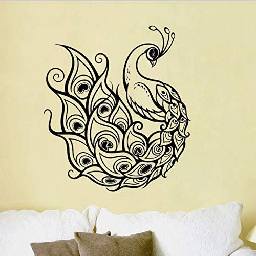 WYFCL Pfau Wandtattoo Aufkleber Art Deco Schlafzimmer Design Wandbild Vinyl Vögel Tier Home Decor Wohnzimmer Dekoration 43X49Cm