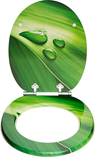 SINOBATH WC-Sitz Mit Absenkautomatik, Hochwertige Und Stabile Antibakterieller Toiletten, MDF Holzkern, Stabile QualitäT, Einfache Montage Wc Deckel Klobrille (Grünes Blatt)
