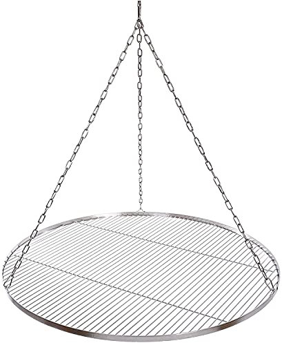 Grillrost Ø 95 cm mit Kette Edelstahl 4 mm Grillstabdicke Stababstand 14 mm für Schwenkgrill BBQ Dreibein