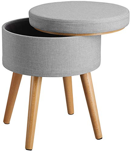 tectake® Hocker mit Stauraum, Sitzhocker mit Stauraum, Aufbewahrungsbox mit Deckel, Fußhocker, Hocker rund, Hocker Holz Beine, als Sitzbank Flur, im Wohnzimmer oder Schlafzimmer - hellgrau