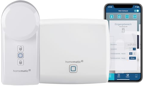 Homematic IP Access Point, Smart Home Gateway mit kostenloser App und Sprachsteuerung über Amazon Alexa + Smart Home Türschlossantrieb – öffnet, schließt und verriegelt die Tür per App