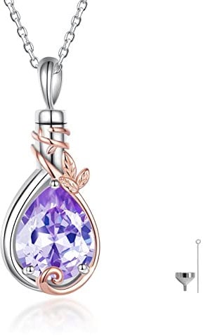 925 Sterling Silver Teardrop Urn Jewelry with Leaf Rose Gold Cremation Jewelry for Ashes Urn Necklace Memorial Keepsake Gift Jewelry