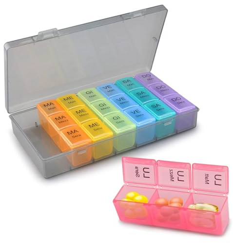 HONZUEN Portapillole Settimanale 7 Giorni, 21 Scomparti (Mattina, Pranzo, Sera) - Porta Pastiglie e Medicine - Blister Organizzatore Farmaci Portatile per Anziani e Viaggio, Nero