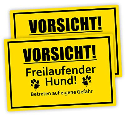 2 Stück XXL Vorsicht! freilaufender Hund Schild 30 x 40 cm aus stabiler PVC Hartschaumplatte 5mm Achtung vor dem Hund Schild mit UV-Schutz von STROBO