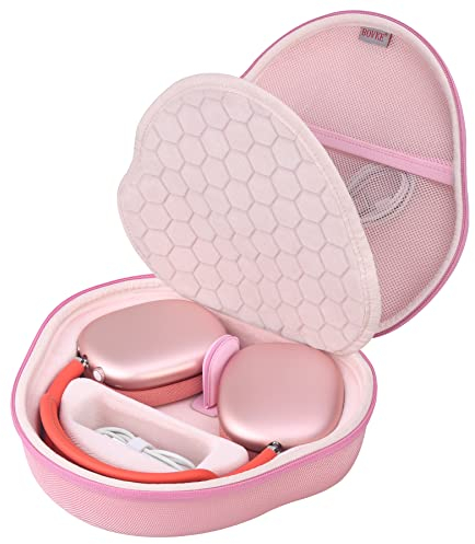 BOVKE Estuche de Transporte Duro con Modo de sueño para Auriculares inalámbricos de Apple AirPods MAX, Bolsa de Almacenamiento portátil Protectora de AirPods MAX con Bolsillo de Accesorios, Rosa