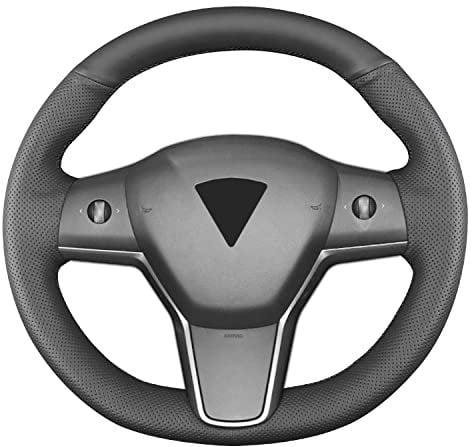 Yeolpise Hand Sewn Steering Wheel Cover,Fit for Tesla Model 3 2017-2023/Model Y 2020-2023,Non-Slip Breathable Microfiber Leather Steering Wheel Cover On Wrap Car Interior Accessories