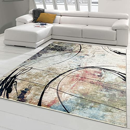 Abstrakt-moderner Teppich | Seidenoptik weich | blau schwarz Größe 160x230 cm
