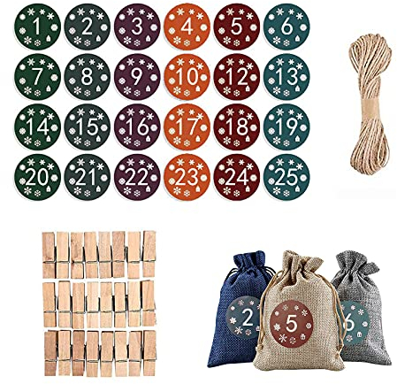 TianWlio Adventskalender zum Befüllen Säckchen 24 Weihnachtskalender Wiederverwendbar Filz kommende Tasche Neuer Sackleinen Kalender 24 Weihnachtstasche Countdown (As Shows, One Size)