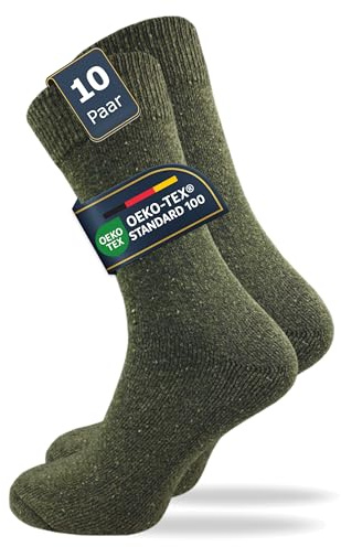 GAWILO dicke & warme Herren Army Socken (10 Paar) | robuste Jagdsocken mit dicker Frotteesohle aus 70% Wolle | ideal auch als Arbeitssocken