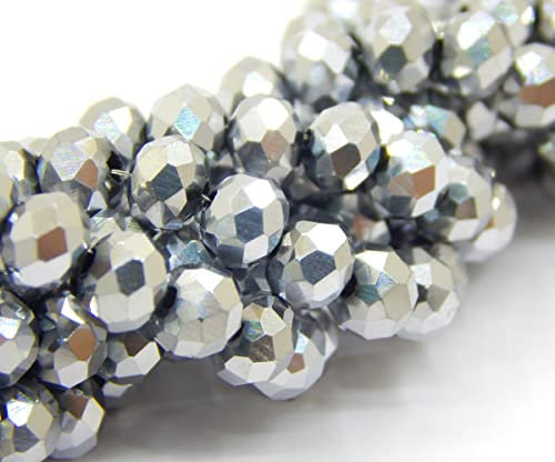 120 cuentas de cristal checas de Bohemia de 4 mm, perlas checas de cristal con circonita tallada, 1 hebra (plata metálica)