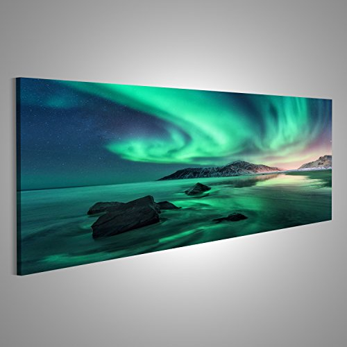 Bild auf Leinwand Aurora Nordlichter Lofoten Inseln Norwegen Himmel Polarlichter Natur Leinwandbild Wandbild Prime Bilder für Wohnzimmer etc.