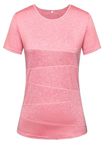 Sykooria Laufshirt Damen Kurzarm Sport T-Shirt Rundhals Sportshirt Leicht Atmungsaktiv Funktions Shirt Fitness Gym Yoga T Shirt Oberteil, Rosarot M