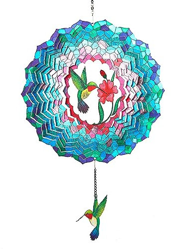 Windspiele zum Aufhängen, 30.5 cm, kinetischer Kolibri, Windspiel für Hof und Garten, Edelstahl, Innen- und Außenbereich, lasergeschnitten, Garten, Metall-Windskulpturen und Spinner-Dekorationen