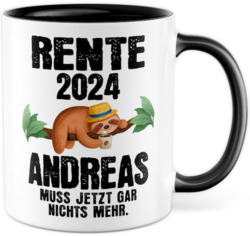 Tasse Personalisiert Rente 2025 Name muss jetzt garnichts mehr Geschenkidee Ruhestand Pensionierung Renteneintritt Rentner Rentnerin Geschenk zur Rente Rentnergeschenk (Weiß/Schwarz)