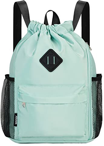 WANDF Drawstring Backpack Sports Gym Bag with Shoes Compartment, Water-Resistant String Backpack Cinch for Women Men (Mint Green,Medium)