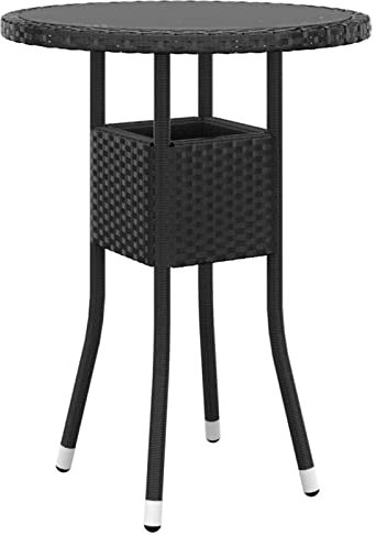 Chusui Gartentisch, Terrassentisch, Esstisch Garten, Balkontisch, Gartenesstisch, Gartenmöbel, Partytisch, Ø60x75 cm Hartglas und Poly Rattan Schwarz