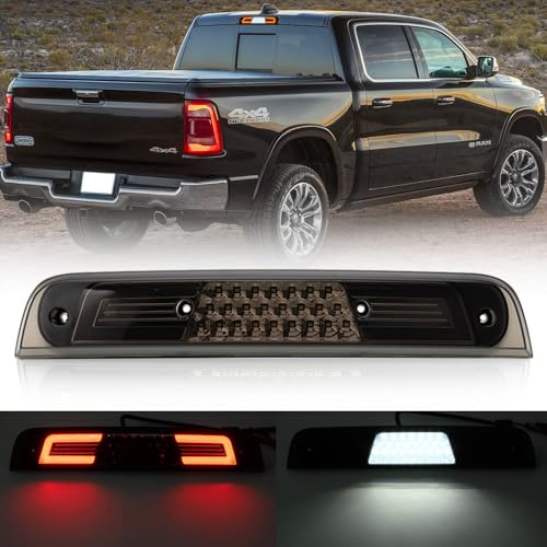 NSLUMO Drittes LED-Bremslicht-Ersatz für 2019, 2020, 2021, 2022, 2023, 2024 RAM 1500 Pickup-Trucks, rote LED, 3. Bremslicht Mitte Hochhalterung Stopplicht, weißes Fahrerhaus Ladelicht, Rauchglas