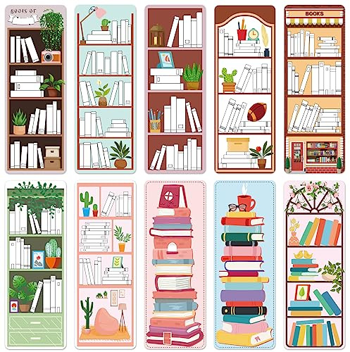 BOBOKA 100 Stück Buchregal Lesezeichen - 10 verschiedene Designs, beschreibbar, Karton, perfekt für Leseliebhaber und Geschenke