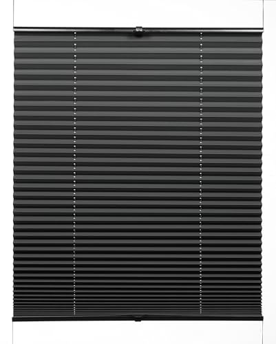GARDINIA Plissee Concept Thermo-Abdunklung, Blick-und lichtundurchlässiges Faltrollo, Alle Montage-Teile inklusive, Plissee verspannt mit Zwei Bedienschienen, Schwarz, 80 x 210 cm