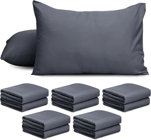 AMEHA 10 Pack Pillowcases (Pillows Not Included) – Super Soft Brushed Microfiber Standard Size Charcoal/Dark Grey Pillow Cases | Hotel Quality Pillow Covers, (50 X 75 cm)