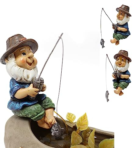 cailiya Zwerg Angeln,Gartenzwerge Für Außen Angler,Gartendeko Figuren,Lustige Gartenzwerge, Harz Angeln Zwerg,Gartenteich deko Für Outdoor Garten Hof Rasen(1Pcs)
