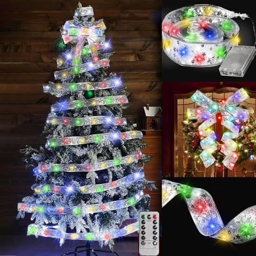 TaimeiMao Weihnachtsband Lichter,5 M 50 LED Glänzende Band Lichterkette,Weihnachtsband Lichterkette,Weihnachtsbaum Band für Innen/Außen,Weihnachtsbaumschmuck,Weihnachtsbaum Party Urlaub Deko