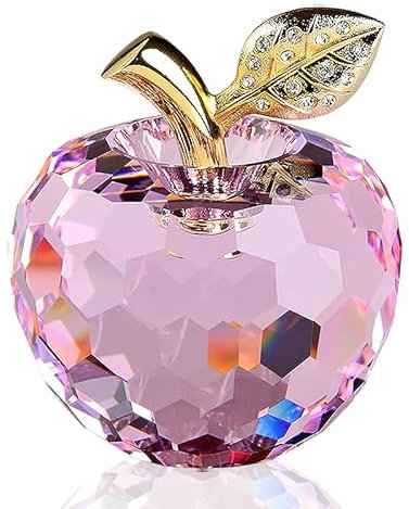 DOJOZ Kristall-Apfel, Valentinstagsgeschenk, Briefbeschwerer, Basteldekoration, Tischdekoration, Statue, Heimdekoration (Rosa)