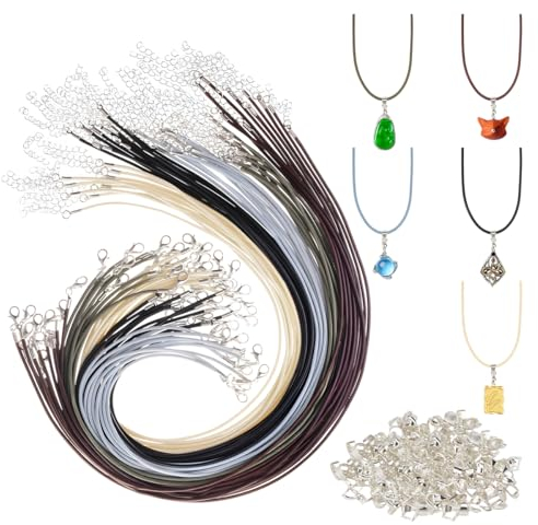 40pcs Cordon Cuero para Colgante con Cierres Collares,50 cm de Longitud Cuerda Encerados,Cordón de Cuero Vintage Ronda 2mm,Cordon Colgante para Collar DIY Cordones de Joyería Accesorios Que Hacen