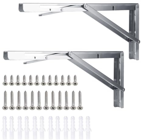 AKOLAFE 2 Stück Klappkonsole Schwerlast 400mm Klappkonsolen Klappscharnier 90 Grad Schwerbelast 150kg Klappwinkel Klappbare Regalhalterung Metall Wandregal Klappbar für DIY, Garage, Wohnzimmer, Büro