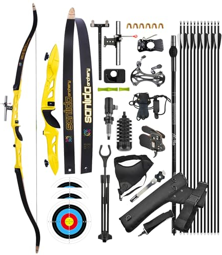 surwolf Takedown Recurvebogen Set für Erwachsene,Wettkampf Recurvebogen,66/68/70,16~40lb,Sportbogen,Langbogen,Jagdbogen(Gelb Links,66-34lbs)
