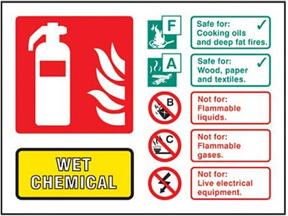Wet Chemical Fire Extinguisher Sign (Landscape) - 100mm x 150mm - FireShield (Rigid Plastic)