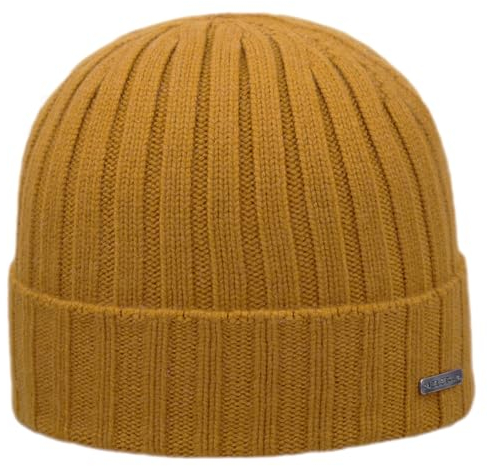 MELEGARI Beanie Mütze Trient | 100% Kaschmir | Made in Italy | Unisex, Ockergelb, Einheitsgröße