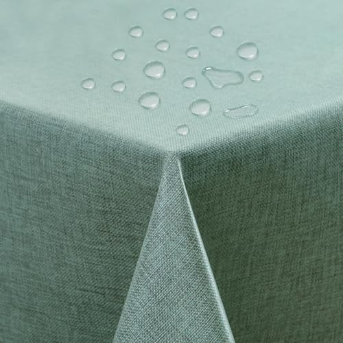 ATsense Tischdecke Abwaschbar Grün, Abwischbare Tischdecken Wasserabweisend Lotuseffekt, Fleckabweisend Table Cloth Leinenoptik, Tischtuch 140x180 cm Rechteckig