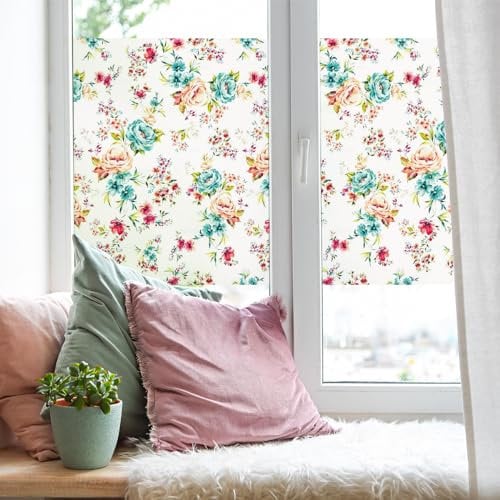 Ambiance Sticker Adhésif Film Fenêtre Anti Regard Occultant - Motif Floral - Autocollant Brise-Vue pour Vitres & Porte de Douche Large - H40 x L100 cm