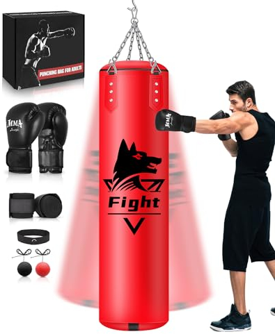 NZQXJXZ Boxsack Hängend Set, Boxsack Erwachsene mit Einer vollständigen Palette von Zubehör, Microfiber Leder schwere Tasche für das Training Kickboxen Fitness MMA Grappling Muay Thai Karate