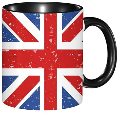 Cadeau de décoration britannique Tasse en céramique avec poignée pour café, drapeau anglais vieille ombre, thé, jus, chocolat chaud, etc., pour le bureau et la maison uniquement lavé à l'eau, rouge bl