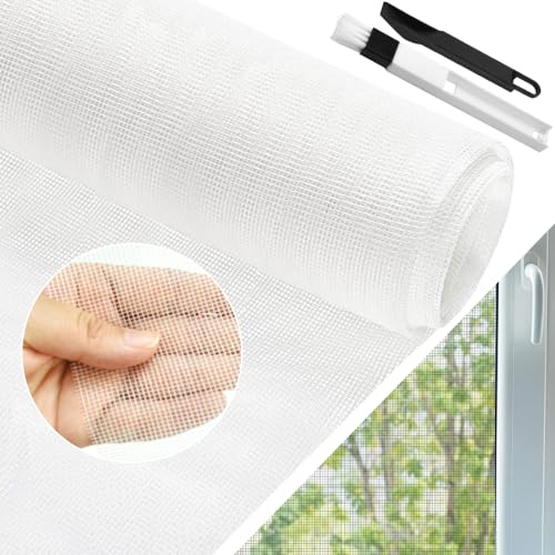 BUZIFU Moustiquaire Fenêtre 90x500cm Moustiquaire en fibre de verre Rouleau Moustiquaire Maille d'Écran Anti-Mouches Filet Écran Insecte DIY Moustiquaire pour fenêtres et portes(Blanc)