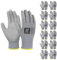 HANDLANDY 12 Paar PU-beschichtete Nylon-Schutzhandschuhe, rutschfeste flexible Handschuhe für Bau, Lager, Gartenarbeit (grau, klein)