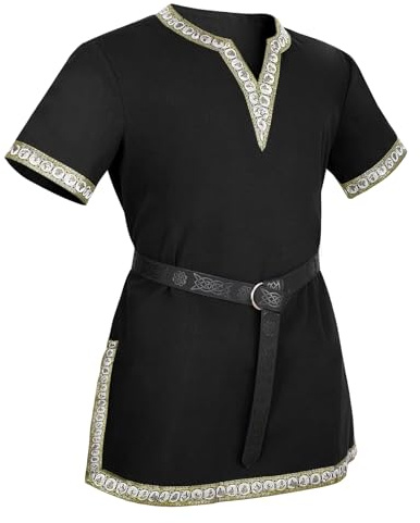VONMELLI Disfraz medieval para hombre, camisas, renacimiento, vintage, túnica, caballero vikingo, pirata, con cinturón vikingo negro, para Halloween Cosplay