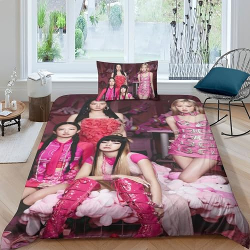 EOASNRTCB Blackpink Bettwäsche 3D Bettbezug, Blackpink Set Bettwäsche Set Bettbezüge Mikrofaser Steppdeckenbezug Mit Verdecktem Reißverschluss Und Kissenbezug Single(135x200cm)