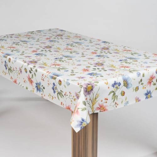 laro Wachstuch-Tischdecke Abwaschbar Garten-Tischdecke Wachstischdecke PVC Plastik-Tischdecken Eckig Meterware Wasserabweisend Abwischbar, Muster:Blütenpracht Bunt, Größe:100x140