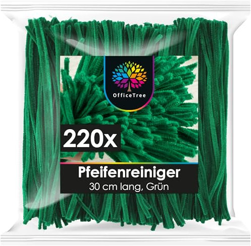 OfficeTree 220 x Pfeifenreiniger Grün zum basteln - 30 cm - Pfeifenputzer Grün - Grüne Pfeifenreiniger flexibel und formstabil - Grüne Pfeifenputzer zum basteln - Chenilledraht - Biegeplüsch