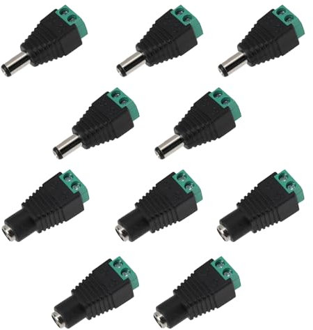 brileze 10 Pack 5.5 mm X 2.1mm Connector 12V DC Power Male Female Barrel Jack Waterproof Connector Screw Terminal Adapter Socket Plug Barrel Power for CCTV Security Camera Led Light Strips