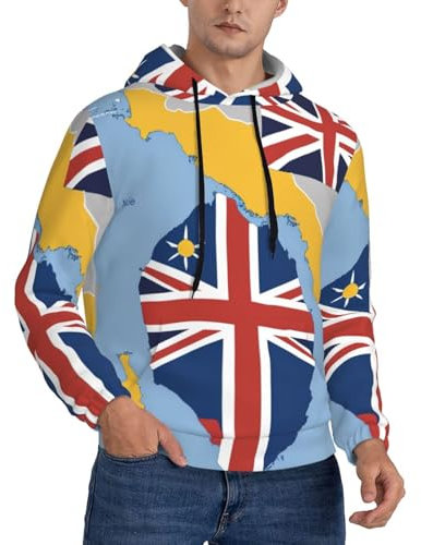 nanger Niue Position Flag Map Herren-Kapuzenpullover, lässiger Kapuzenpullover, langärmelig, mit Tasche und Kordelzug, Schwarz , S