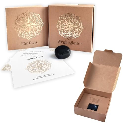 Stärke & Mut Wegbegleiter XL Halbedelstein schwarzer Onyx inkl. Geschenkverpackung + Geschenkkarte/Naturstein als Glücksbringer und Handschmeichler/Glücksstein