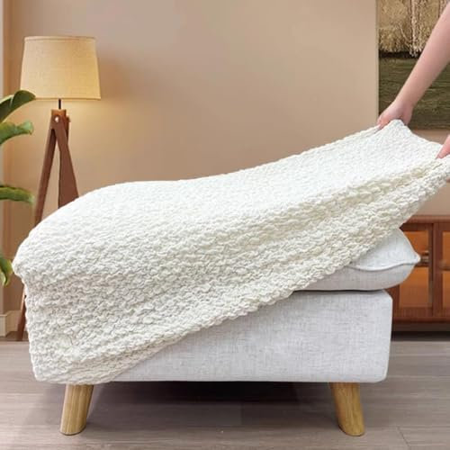 HAEKEBC Ottomane Schonbezug Fußhocker Bezug Quadratisch Ottoman Bezug rutschfest Schutzbezüge Sofa Bezug Ottomanischer Hocker Bezug(White)