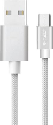 WatioWave cable micro usb trenzado de poliamida de 1m, color plateado, ideal para carga y sincronización de dispositivos móviles.