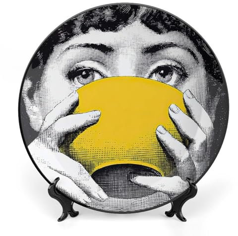 Fgjkt Piatto Lina Cavalieri, Piatto Decorativo da Parete, Decorazione da Appendere alla Parete con Piastra Facciale Misteriosa, Staffa Inclusa E Gancio A Molla Speciale,Style-5,8inch