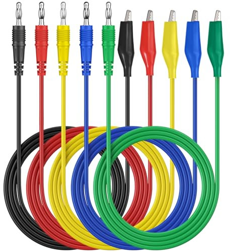 AMTOVL 5pcs Cordon Testeur Multimètre 1M 5A Câbles De Mesure Câbles de Test avec Pince Crocodile 4mm Double Ended Crocodile Alligator Clips 5 Couleurs pour Multimetre Professionnel Testeur Electrique